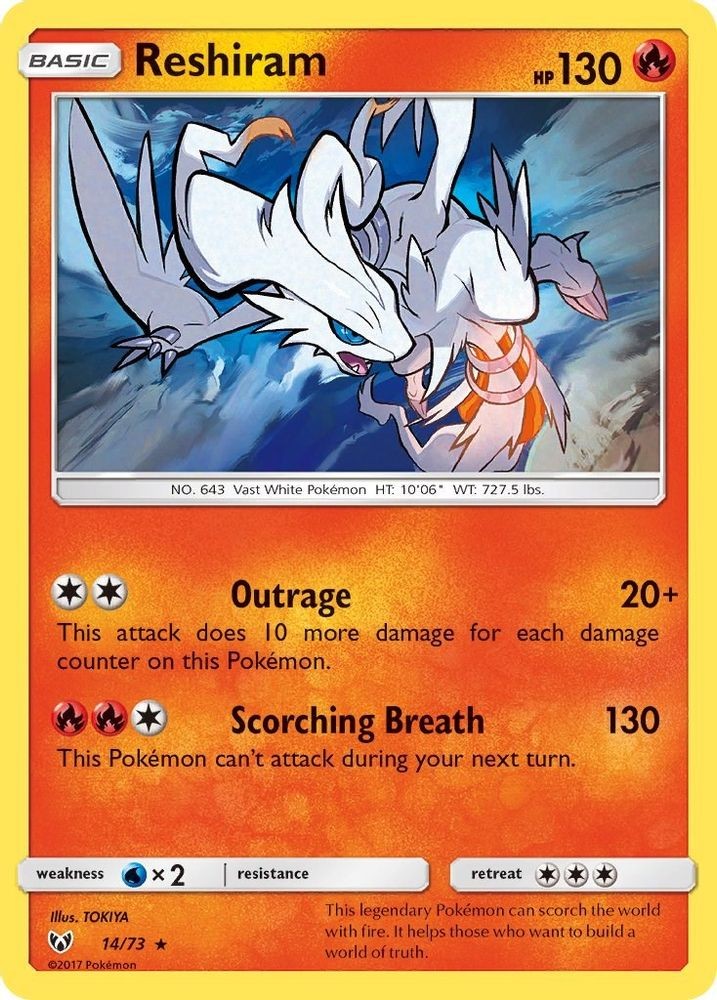 2017 Pokemon: SHL - Reshiram (#14/73, Holofoil, Holo Rare, Lightly Played)