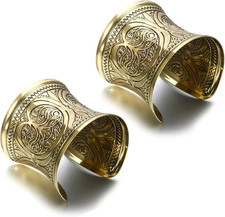 2 PCS Cuff Bracelets for Women Vintage Ethnic Wide Open Chunky Gold Silver Wrist