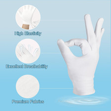 12-Pack White Cotton Gloves, Night-Time Moisturizing, Soft, Unisex