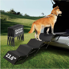 Dog ramps with 23.6" Extra-Wide - Portable 4-Dog Steps with Non-Slip Surface,...