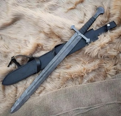 Handmade Damascus Steel Double Edge Sword, Battle Ready Sword With Sheath.