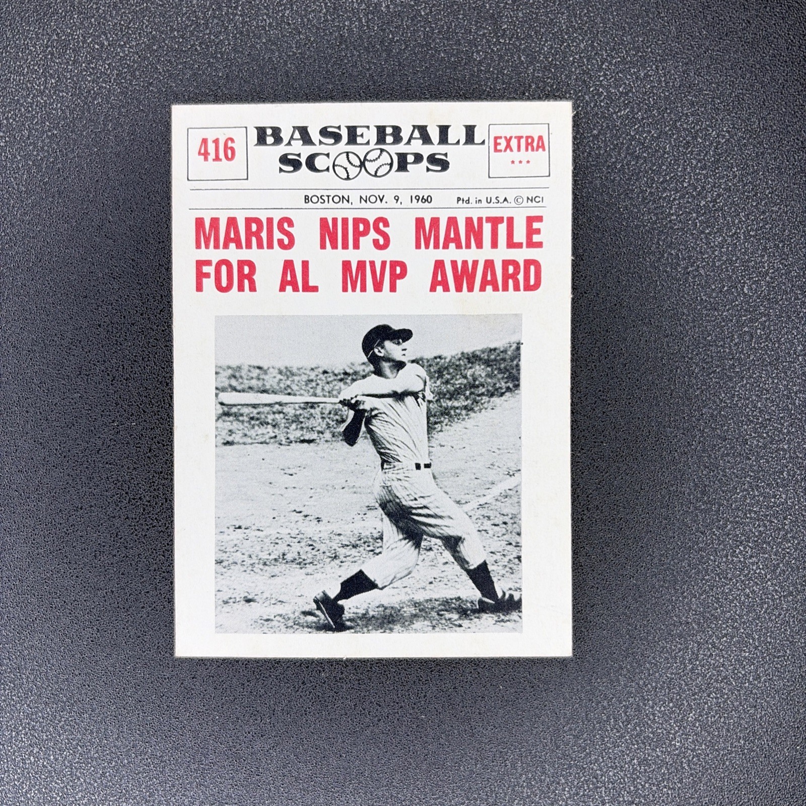 ROGER MARIS 1961 Nu-Cards Baseball Scoops #416 *Maris Nips Mantle* YANKEES EX+