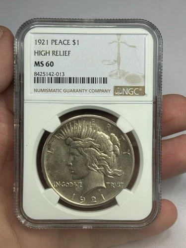 1921 High Relief Peace Dollar Key Date NGC MS60