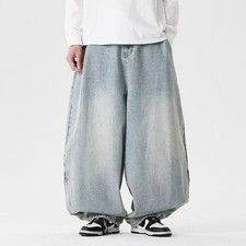 Baggy Wide Leg Jeans Vintage Washed Loose Fit Y2K Streetwear Denim Pants 30