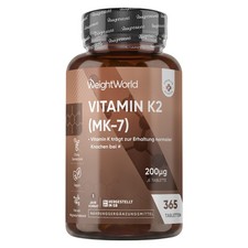 WeightWorld Vitamin K2 MK7 200 µg 365 Tabletten Menachinon 1 Jahr Vorrat