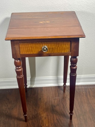 Antique side table c. 1900, drawer with marquetry by D Frey VA - Needs repair