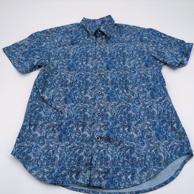 Robert Graham Greengrove Paisley Short Sleeve Button Shirt Blue Size Small