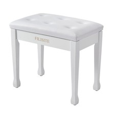 Wooden Piano Bench with Storage, Piano Stool with Waterproof Padded Cushion, ...