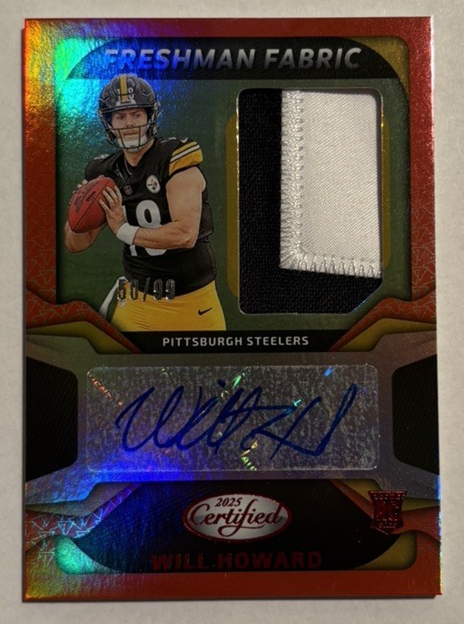 Will Howard 2025 Panini Certified Red Freshman Fabric Patch Auto /99 Steelers