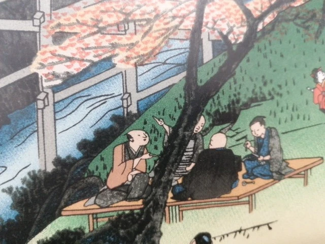 Impresión artística en madera de hojas de arce rojo en el puente Tsuten después de Utagawa Hiroshige Foto 4 de 4
