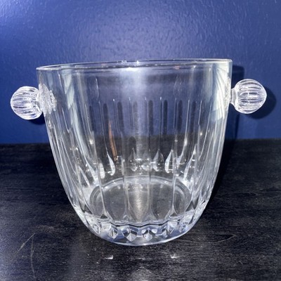 Mid Century Italian Crystal Ice Bucket Ball Handles Vertical Cuts 6 