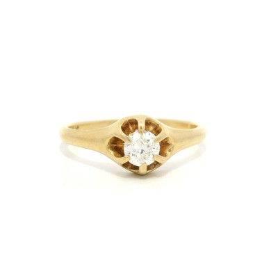 Antiker Belcher Gelbgold 0,25ctw alter europäischer Diamant Solitär Ring