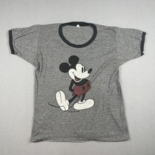 Mickey Mouse Shirt Single Stitch Disney Mens Medium Gray Ringer Vintage