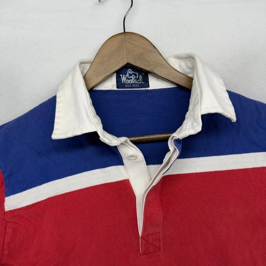Camisa Woolrich De Colección Para Hombre Mediana Roja Blanca Azul Colorblock Gruesa Preppy Años 90 Foto 3 de 4