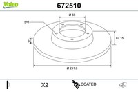 2X Valeo Bremsscheibe 672510 Passend FüR Nissan