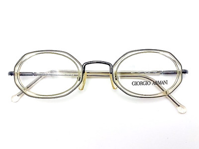Vintage 1990s Giorgio Armani Eyeglasses | Geometric Oval Gray Translucent Frames