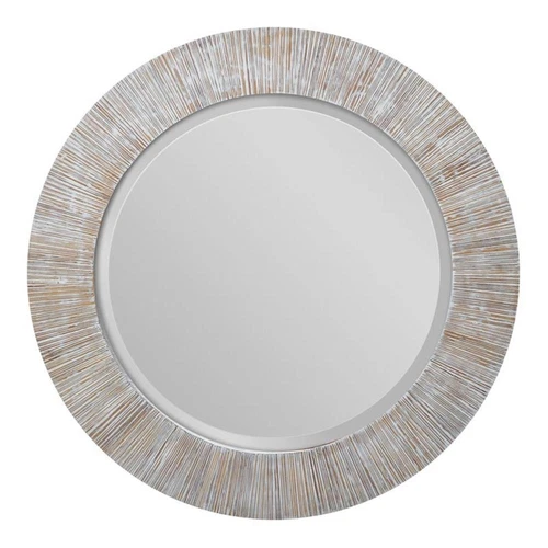 Uttermost Repose Round Coastal Bamboo and Wood Mirror in White - Picture 1 of 6