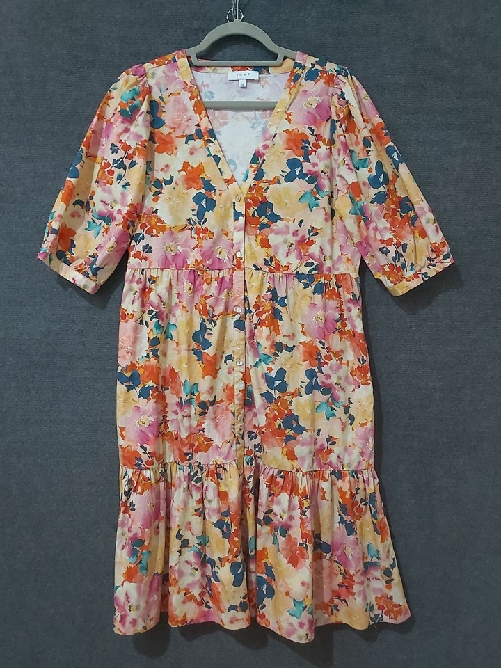 Jump Size 10 Dress Multicolour Floral V-Neck 3/4 Sleeve A-Line