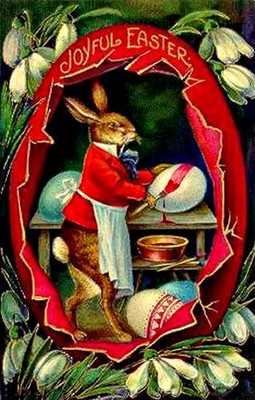 Easter ~ Dressed Rabbit Painting An Egg Joyful Easter  ~ Postcard COPY #10912