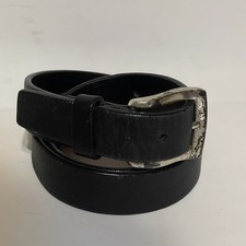 Vintage Liz Claiborne Large Black Genuine Leather Belt Tarnished Silver Buckle