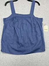 ANA Women’s L Blue Chambray Apron Tank Top Ruffle Strap Sleeveless NWT