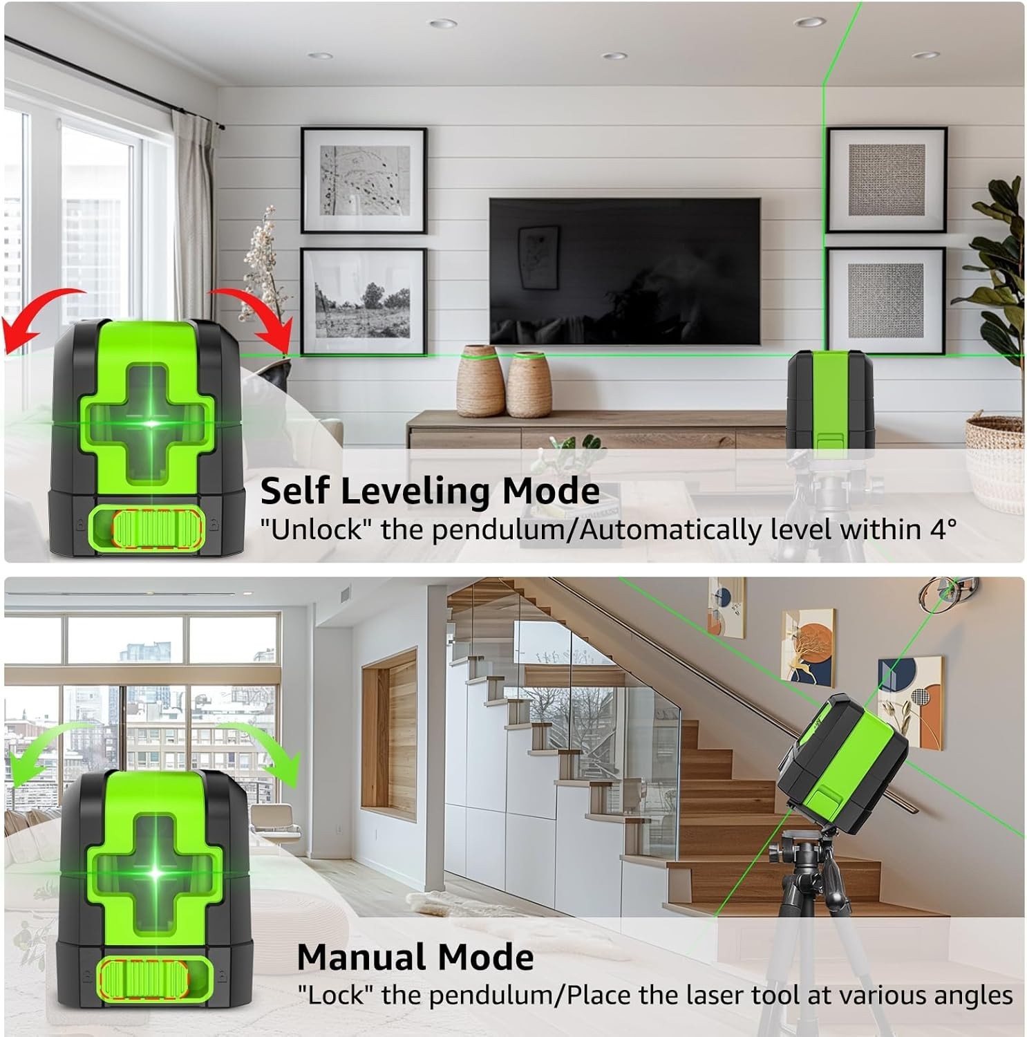 Bright Green Cross Line Laser Level - Self-Leveling & Compact for DIY Projects