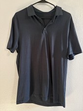 Men  s Black Solid Short Sleeve Polo Collared Button Closure Regular M