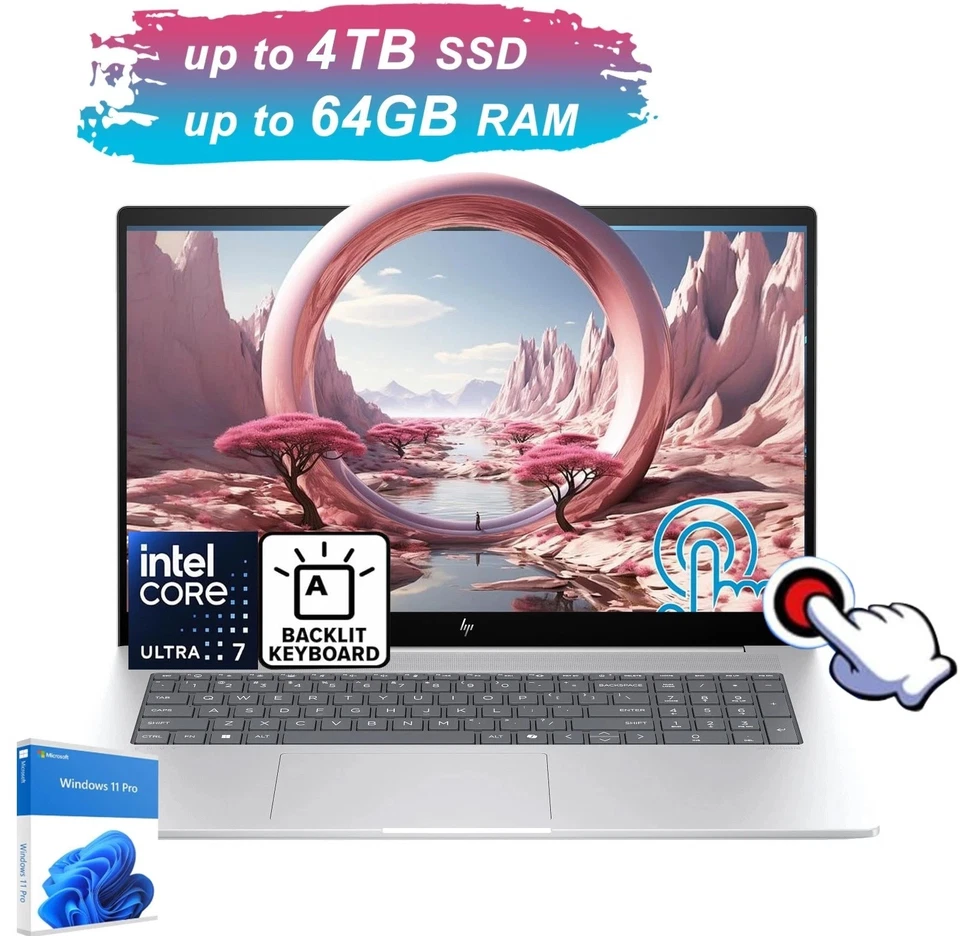 Computadora portátil HP Envy 17.3" FHD Win11Pro Ultra 7 64GB RAM 2TB SSD,Touch Backlit
