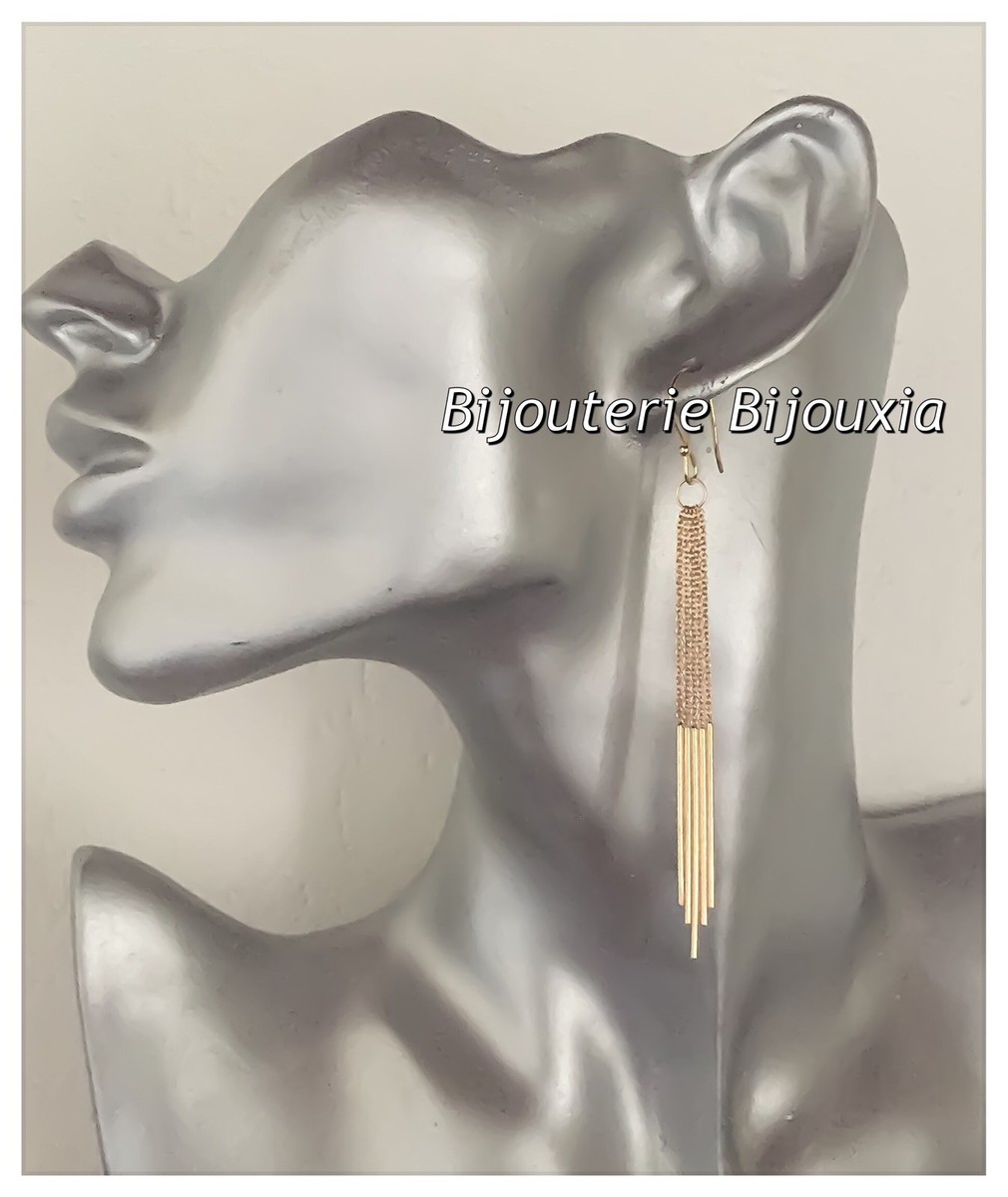 Boucles D'oreilles Longues Multi-chaînes Pendantes - Plaqué Or 18 Carats Bijouxia