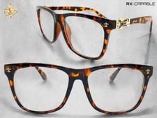 Men Classic Vintage Retro Style Clear Lens EYE GLASSES Tortoise Frame Gold Cross