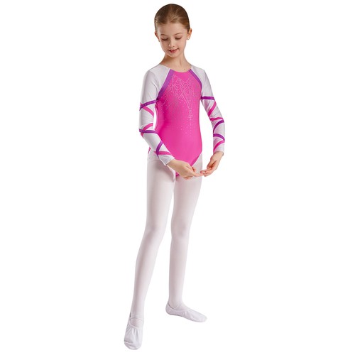 Kids Girls Leotard With Shorts Sport Dance Outfit Bike Rompers Long Sleeve Gym - Picture 32 of 43