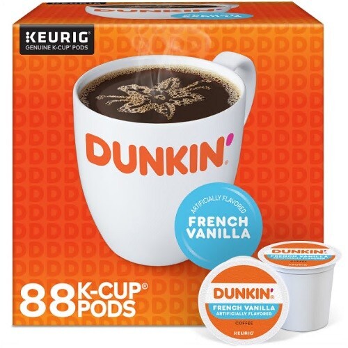 Dunkin' French Vanilla Flavored Coffee, Medium Roast Coffee K-Cup Pods, 88 Count
