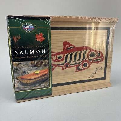 Wild West Coast Smoked Salmon 4 Oz Fillet in Haida Gwaii Art Wood Gift Box