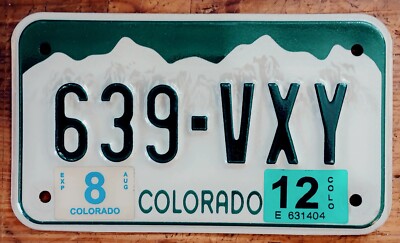 Vintag - COLORADO MOTORCYCLE License Plate # 639-VXY - EMBOSSED