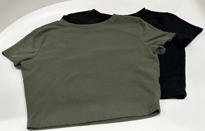 Wild Fable Crop T-shirts Women s Size Small Set Of 2 Black Olive
