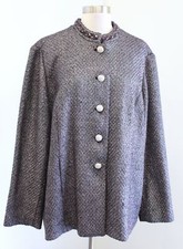 NWT Chicos Metallic Coated Tweed Button Front Jacket Size 4 Silver Purple