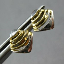 ESTATE SMALL 14KT WHITE AND YELLOW GOLD 3D CLASSIC SQUARE STUD EARRINGS 27040