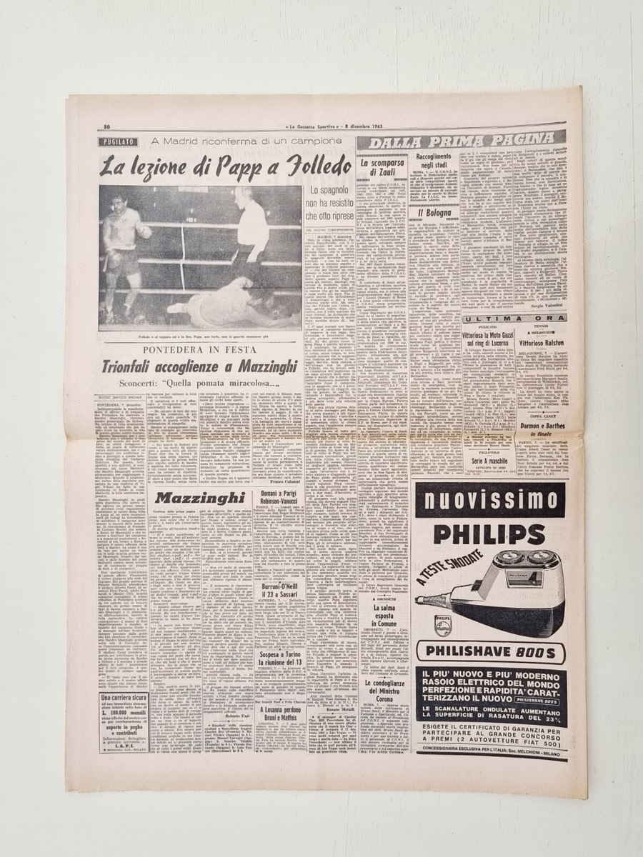 Gazzetta Dello Sport Originale – 29 Novembre 1963 – Mazzinghi, Milani, Inter, Milan