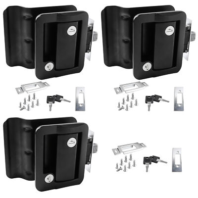 3x Black RV Door Lock Replacement RV Door Locks RV Door Handle w/ 4 Keys Camper