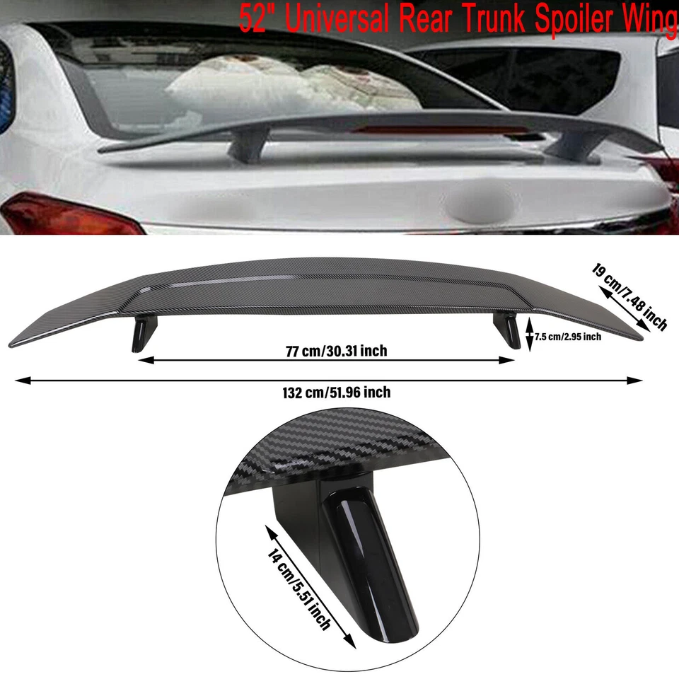 Universal 52" ABS Car Rear Trunk Spoiler Wing Racing Carbon Fiber Style USA Ship Foto 2 de 4