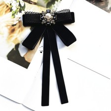 Lady Black Bow Tie Rhinestone Necktie Lace Crystal Velvet Neckline Trim Glitter