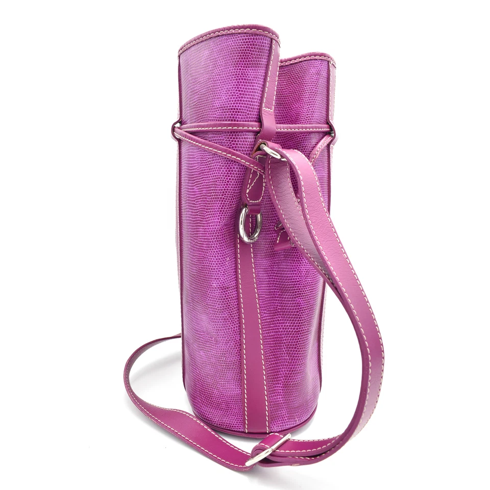 Bolsa balde tiracolo Lancel França pele de lagarto magenta couro em relevo - Imagem 3 de 4