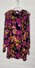 Mango Navy Pink Multi Floral Frill 60s style Tunic Dress S