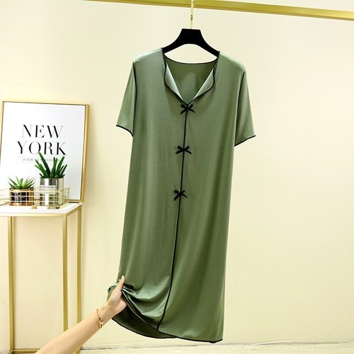 Women's Summer V-Neck Midi Dress - Modal Cotton Loose Fit Sleepwear/Lounge Dress - Picture 9 of 13