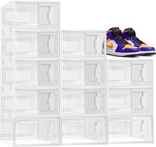 12 Pack Stackable Shoe Storage Boxes with Lids, Plastic, Clear M 