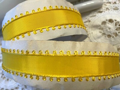 vintage picot edge taffeta rayon ribbon 1yd made France 5/8'' canary yellow