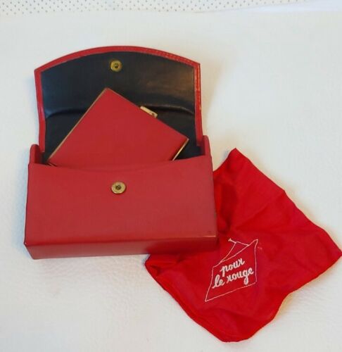 Puderdose Vintage+Etui Pour le rouge Börse Kosmetik-Bag echt Leder Clutch Tasche - Picture 1 of 4
