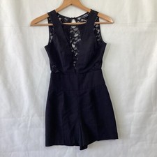 Miss Selfridge Womens Black Playsuit Size 6 Sleeveless Lace Cut Out Keyhole Back