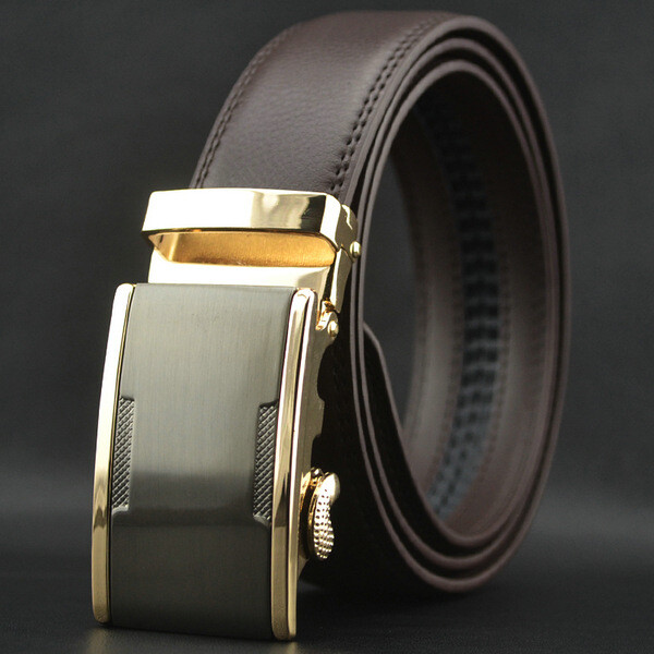 Hi-Tie Men's Ratchet Belt - Real Leather Automatic Buckle, Adjustable Waistband, Western Style (Black, Animal Print, 1.38" Width)