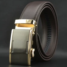 Luxury Men's Automatic Buckle Belt Genuine Real Leather Ratchet Brown Strap Gift